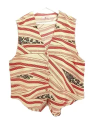 シセンドウ 詩仙堂 HITOSHI TAMURA  ちりめん ベスト プリント ベージュ系 レッド系 トップス ジレ 縮緬