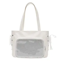 [ハルジオ] 痛バ トート レースアップ 痛バッグ 推し活バッグ トートバッグ 編み上げ リボン 痛バック レザー調 黒 白 赤 銀色 ブラック ホワイト レッド シルバー いたば かわいい おしゃれ リボン 推し活 人気 シート (ホワイト) [ホワイト]