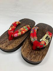 «花ラブリ»KG340R18　新品　子供　キッズ　下駄　桐　木製　赤　レッド　和柄 18cm