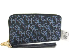 ■新品■未使用■ COACH コーチ CF521 PVC×レザー ラウンドファスナー 長財布 ウォレット メンズ ネイビー系×ブラウン系 FM0390