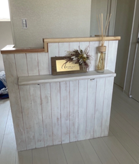 天然木 キッチンカウンター レジカウンター カフェカウンター 受付カウンター 職人手作り 一点物 幅90cm×高さ105cm×奥行き38cm 荷物置き奥行き13cm 無垢材