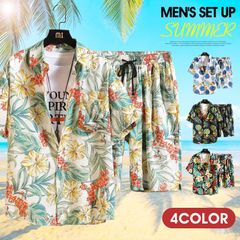 上下セット メンズ セットアップ アロハシャツ 総柄シャツ ハーフパンツ 夏服 ビーチ 旅行 カジュアル