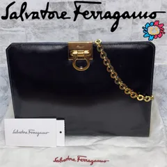 美品　サルヴァトーレフェラガモ Salvatore Ferragamo ガンチーニ チェーン ショルダーバッグ 2WAY クラッチバッグ セカンドバッグ ショルダーバッグ 8253 レザー ブラック レディース
