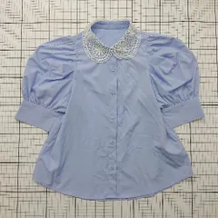 ◇ ⊂ トッコ クローゼット 半袖 フラワーレース襟付きボリュームスリーブブラウス サイズM パープル系 レディース E  【1508250003332】