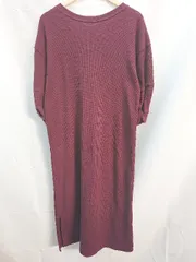 ◇ natural couture Vネック　ワッフル　シンプル 五分袖 ひざ丈 ワンピース 表記なし レッド系 レディース E  【1302060040088】
