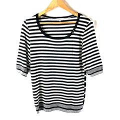 ケーティーキヨコタカセ K.T KIYOKO TAKASE ニット 半袖 薄手 タグ付き ボーダー 黒 白 13サイズ 960596