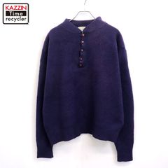 90S L.L.BEAN ラムウールニットセーター くるみボタン グレー ネイビ 
