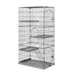 全新品 おしゃれ 猫 ケージ キャットケージ 3段 猫ゲージ おしゃれ キャットハウス ネコ ハウス 多段 留守番 保護 脱走防止 多頭飼いペットケージ【グレー】【M サイズ】 1年保証付きのサムネイル