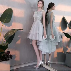 EightSTAR Dress] フィッシュテール ドレス 華やかスパンコール Aライン フレア ノースリーブ