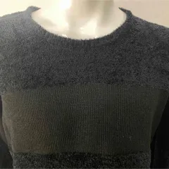 新品 未使用 肌触り最高 メンズ 男性 ニット セーター ボーダー ブラック 黒 LLサイズ