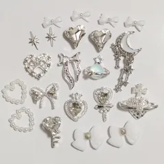 No.190　量産型　ホワイト　シルバー　ネイルパーツ　まとめ売り　リボン