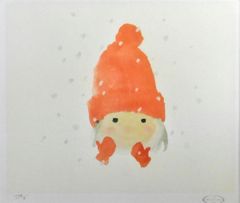 いわさきちひろ「赤い毛糸帽の少女」 いわさきちひろ 「赤い毛糸帽の少女」 リトグラフ 真作保証 限定