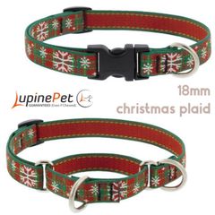 クリスマスチェック柄首輪　18mm幅　ワンタッチ首輪　ハーフチョークカラー　マーチンゲール　LUPINEルパイン アメリカ製　軽量　丈夫 限定デザイン