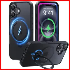 Pro」(ブラック) 6.1インチ「MagicStand ケース ケース iphone16 用ケース アイフォン16 ワイヤレス充電対応 ラップホール付き 超強磁力 指紋防止/マット仕上げ/黄変防止/半透明 最大25W急速充電対応 高耐久性【横縦両立・角度自由