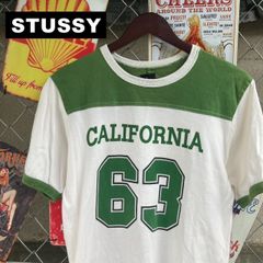 STUSSY ステューシー カリフォルニア 63 ナンバリング リンガー Tシャツ Mサイズ フットボール グリーン × ホワイト 10692