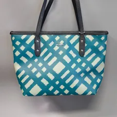 M656　◆COACH/コーチ　ハンドバッグ◆　ブルー　持ち手のほつれ有り