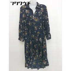 ◇ fifth フィフス 花柄 プリント ウエストリボン 長袖 膝下丈 ワンピース サイズM ネイビー マルチ レディース  【中古】 【1110220015117】