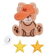 【在庫処分】「 アップリケ ワッペン 帽子をかぶったクマ＋星2個＋予備アイロンテープ付き」／帽子のクマさん アイロン接着 】刺繍 (ザ-ビ) 【Za-Bi