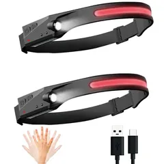 レッド_2個 [2個セット] ヘッドライト 充電式 ledヘッドライト 5種点灯モード 超軽量 高輝度 アウトドア用ヘッドライト 230°広角照明 ヘッドランプ センサー搭載 IPX4防水 防塵 実用点灯8時間 頭につける ライト 夜釣り ナイトライド 最適