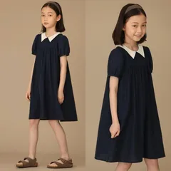 120 130 キッズ フォーマル ワンピース ネイビー 半袖 白襟 女の子 パーティーワンピース ブラックフォーマル 冠婚葬祭 お食事会 礼服