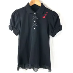 アンドラブ ＆LOVE ポロシャツ 半袖 パフスリーブ リボン付き ハート刺繡入り ブラック Mサイズ 946801