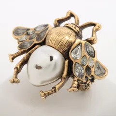 【訳あり】 GUCCI グッチ ビー リング S （実寸12.5号） GP × ラインストーン × フェイクパール ゴールド イタリア製