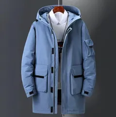 新品■メンズ ダウンジャケット フード付き 暖か 厚手 ビジネス 男女兼用 秋冬 防寒防風 ロングコート ダウンコート アウター黒 青