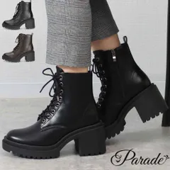 ブーツ レディース ショート 厚底 ボリュームソール レースアップ 内側ファスナー カジュアル クッション性 ブラック ダークブラウン パレード 4323 Parade