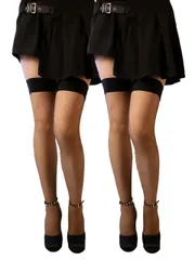 [Leiasnow] ガーター ストッキング 網 タイツ ニーハイ オーバーニー 可愛い ガーターベルト不要 滑り止め付 レディース (フリーサイズ, ダークブラウン・2) [ダークブラウン・2] [Free Size]