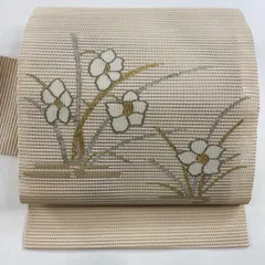 美品 コムハニー 羅 夏物 薄物 ベージュ 正絹 全通 開き名古屋帯