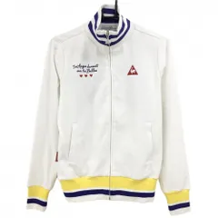 【美品】ルコックゴルフ ジャケットブルゾン 白×ネイビー系×イエロー リブライン　 レディース M ゴルフウェア le coq sportif