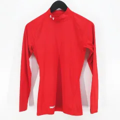 アンダーアーマー UNDER ARMOUR 長袖 カットソー Tシャツ MD 赤系 レッド ロゴマーク 刺繍 ハイネック ストレッチ
