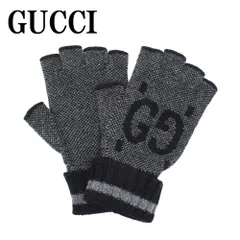 M L グッチ GUCCI 726586 4GABX 1360 手袋 フィンガーレス グローブ 指なし GG カシミア ブランド おしゃれ メンズ レディース グレー ブラックのサムネイル