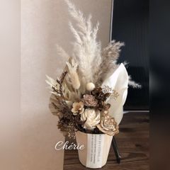 100  人気のセピアカラー　ウッドポットアレンジ　パンパスグラス　ドライフラワー
