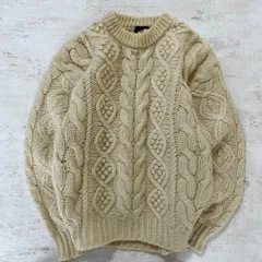 昭和レトロウールざっくりニットフィッシャーマンアランゆったりホワイト