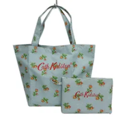 キャスキッドソン Cath Kidston トートバッグ ロゴプリント ポケッタブルポーチ付き ナイロンキャンバス 花柄 ドット ブルー系 青系 マルチカラー