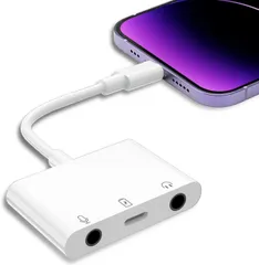 【人気商品】変換アダプタ 充電 同時 三股接続ケーブル イヤホン 3.5mmジャック接続 外付けマイク 音楽調節 【生放送用】iPhone/iPadに適用 通話可能 生/宅録/会議用 (ホワイト)