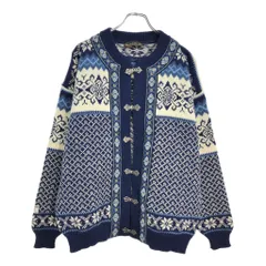 90年代 ノルウェー製 nordstrikk ノードストリック チロリアンニットカーディガン ユーロ 総柄 ブルー(メンズ L)中古 古着 V1858