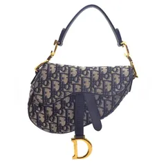 ディオール Dior ハンドバッグ サドルバッグ ミニ オブリーク M0456CTZQ_M928 ネイビー ベージュ ディオール オブリーク ジャガード カーフスキン テクニカルファブリック 【中古】