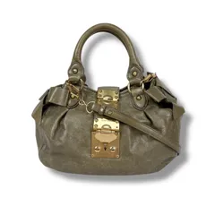 ミュウミュウ　MIUMIU 2WAY ショルダーバッグ　ハンドバッグ　リボンモチーフ　レザー　カーキ　グレー