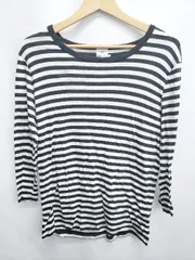 ◇ Θ kurihara harumi ボーダー 七分袖 Tシャツ カットソー サイズL ブラック ホワイト レディース E  【1506180003873】