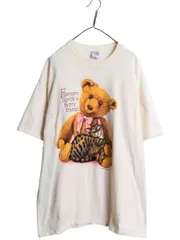 【お得なクーポン配布中!】 90s USA製 テディベア ネコ イラスト プリント 半袖 Tシャツ メンズ レディース XL / オールド キャラクター ヘビーウェイト 大きいサイズ