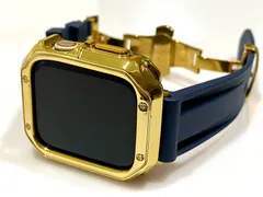 ゴールドネイビー＠カスタム セット アップルウォッチバンド ラバーベルト Apple Watch カバー ケース メンズ レディース 38mm 40mm 41mm 42mm 44mm 45mm46mm49mm ultra se