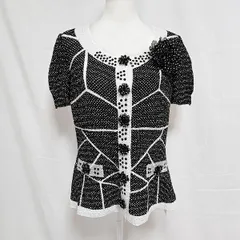 #snc ノコ オーノ NOKO OHNO カーディガン 42 白 黒 スパンコール ドット柄 半袖 花モチーフ Gプリーツ 大きいサイズ レディース [940110]