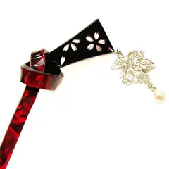 髪飾り 成人式 赤 振袖 前撮り 袴 花 浴衣 夏祭り 花火大会 白 シルバー べっ甲風 赤桜 さくら パール かんざし 一本差し 一本 No.9-4576