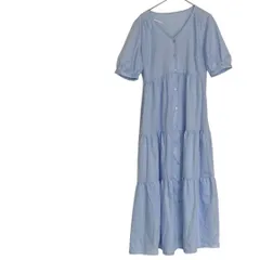 s162 GU Vネックティアードワンピース　ブルー　Ｓ