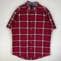 古着 トミーヒルフィガー TOMMY HILFIGER 半袖シャツ チェック 胸ポケ ロゴ 刺繍 M  レッド系 マルチカラー メンズ