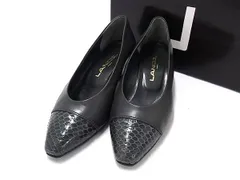 ■美品■ LANCEL ランセル パイソン型押しレザー×レザー ヒール パンプス 表記サイズ 23 靴 シューズ レディース ブラック系 DI2409のサムネイル