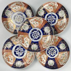 651 錦手　鶴　花　古伊万里　伊万里焼　骨董　アンティーク　6寸皿　5枚セット