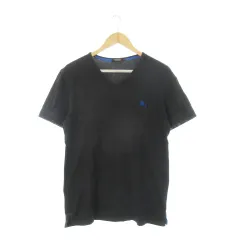 バーバリーブラックレーベル BURBERRY BLACK LABEL Tシャツ Vネック 半袖 ロゴ刺繍 ワンポイント コットン 3 L 黒 ブラック /AH19 ■GY27